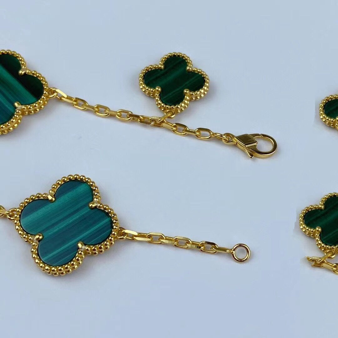 ¡®Veyra Jewelry¡¯MAGIC CLOVER MALACHITE GOLD BRACELET 5 MOTIFS