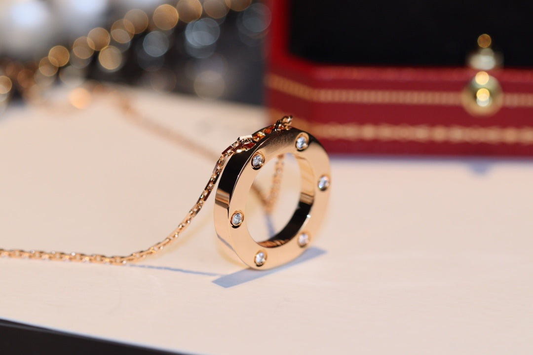 ¡®Veyra Jewelry¡¯LOVE NECKLACE 16MM 6 DIAMONDS PINK GOLD
