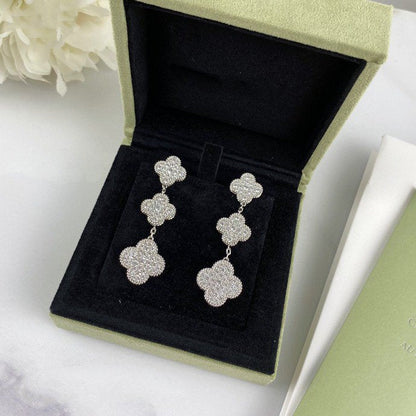 ¡®Veyra Jewelry¡¯CLOVER 3 MOTIF DIAMOND SILVER DROP EARRINGS