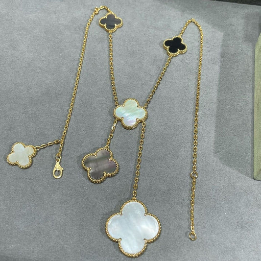 ¡®Veyra Jewelry¡¯CLOVER 6 MOTIF MOP ONYX GOLD NECKLACE
