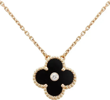 ¡®Veyra Jewelry¡¯CLOVER 15MM DIAMOND ONYX NECKLACE
