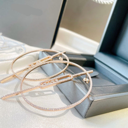 [Veyra Jewelry]Move Large Hoop Earrings, Three Sliding Diamonds