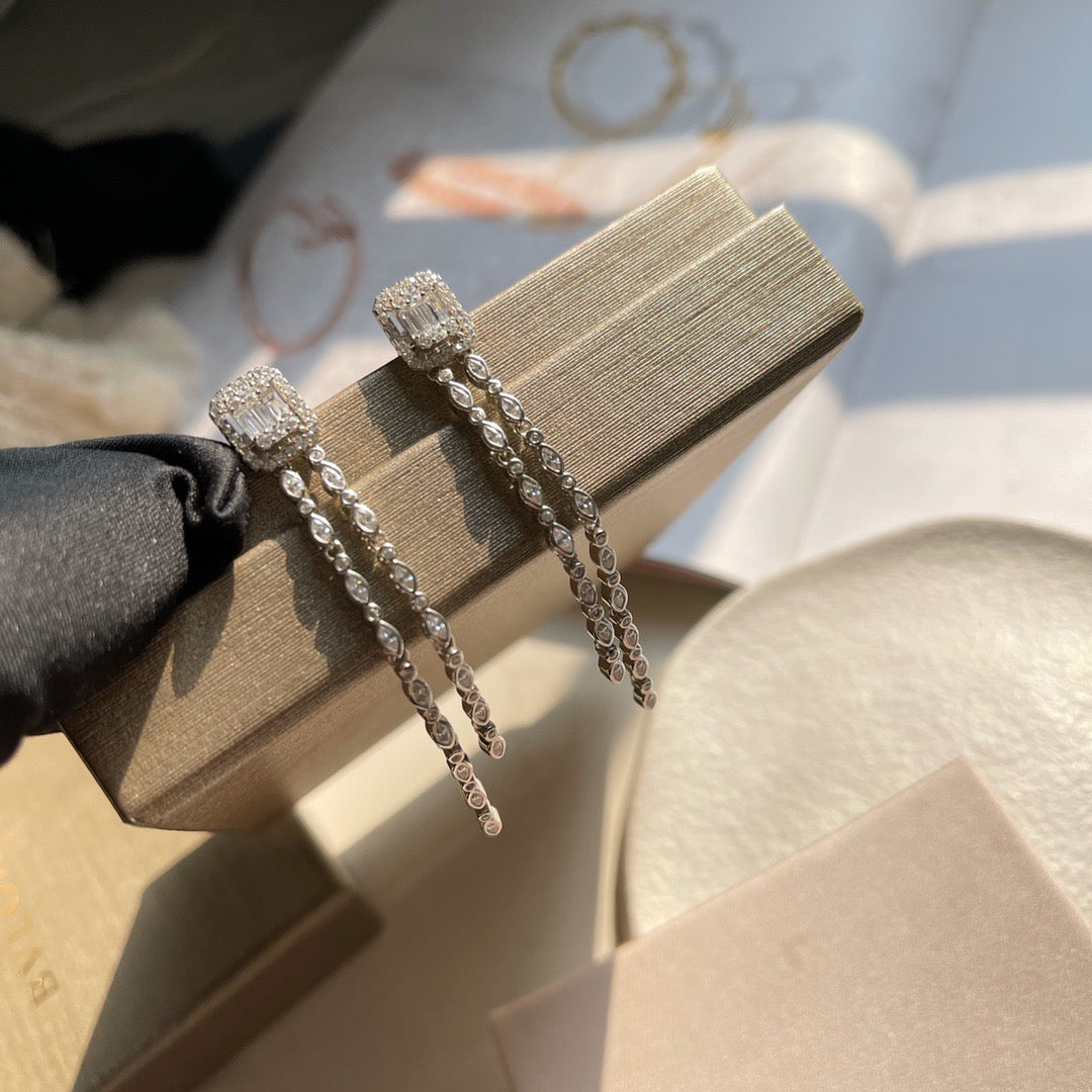 [Veyra Jewelry] Alix Long Drop Earrings, White Gold with Diamonds