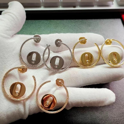 [Veyra Jewelry] Move Hoop Earrings, Yellow Gold Pave Diamonds with Moving Diamond