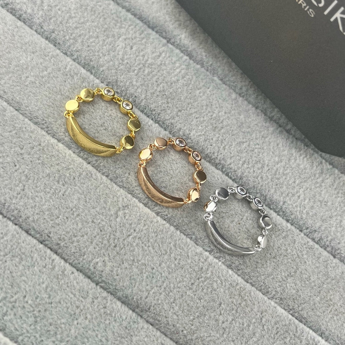 [Veyra Jewelry]Move Link Chain Ring with Two Moving Diamonds