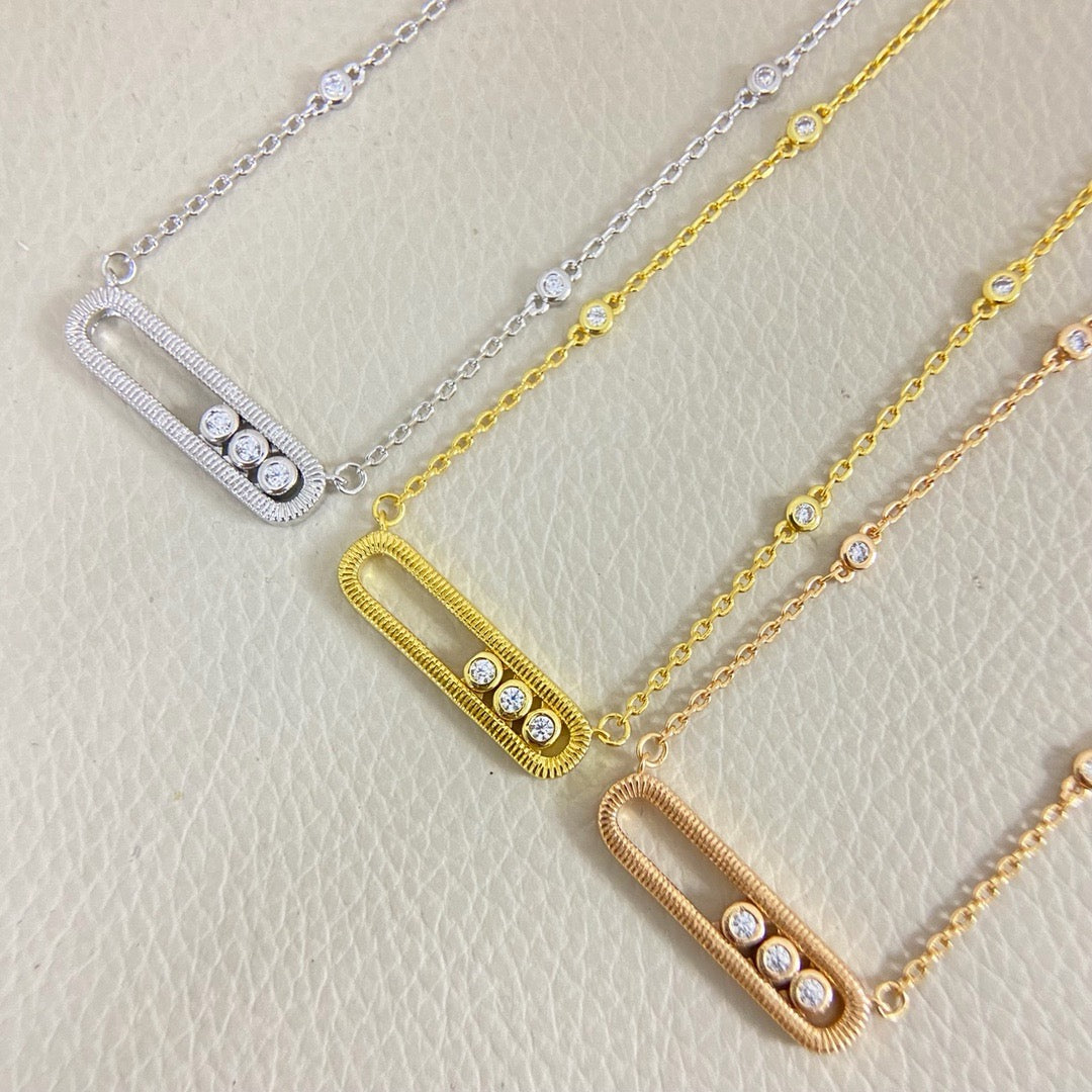[Veyra Jewelry] Baby Move Pavé Diamond‑Set Three‑Stone Sliding Necklace