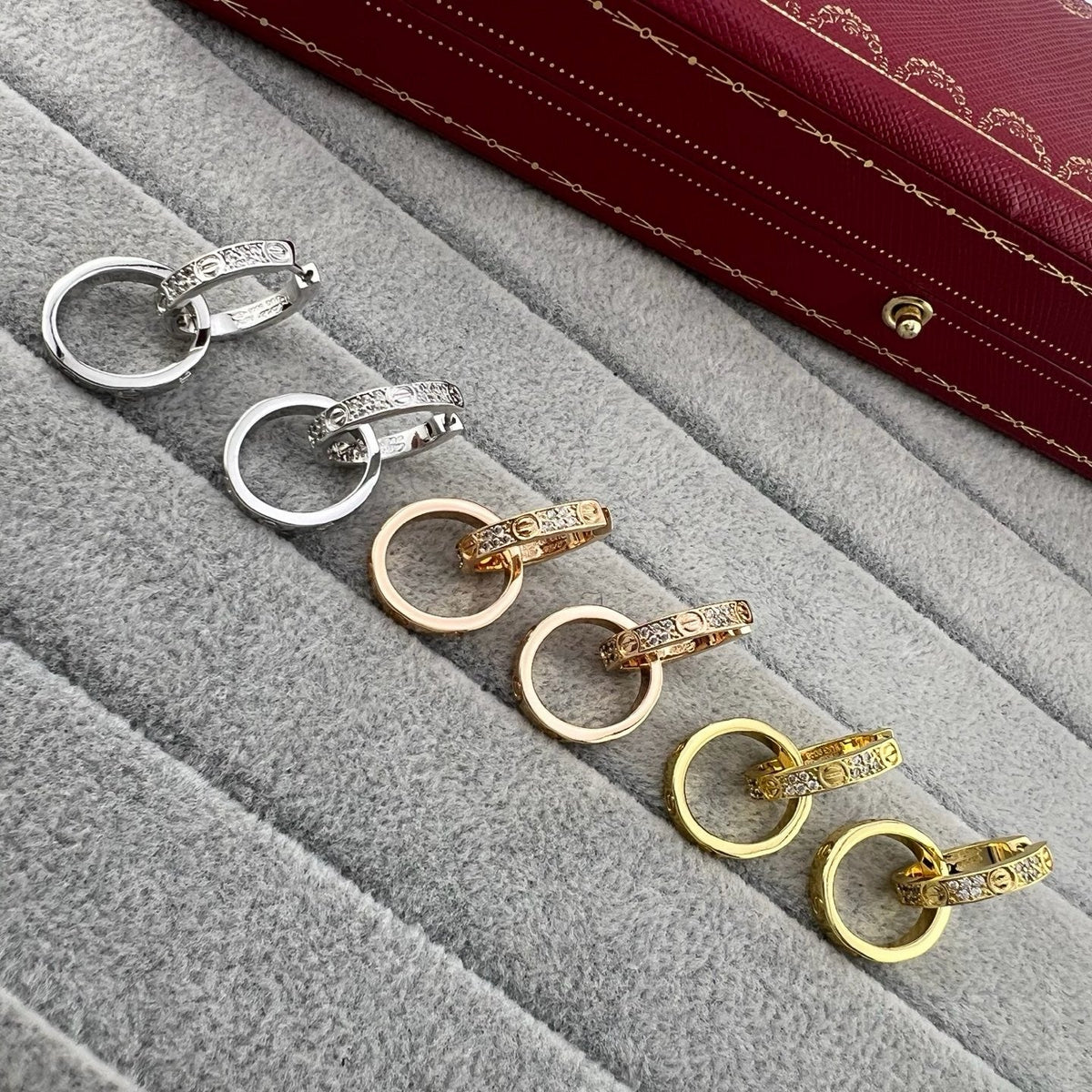 ¡®Veyra Jewelry¡¯LOVE‑Collection Screw‑Motif Half‑Pavé Double‑Hoop Earrings