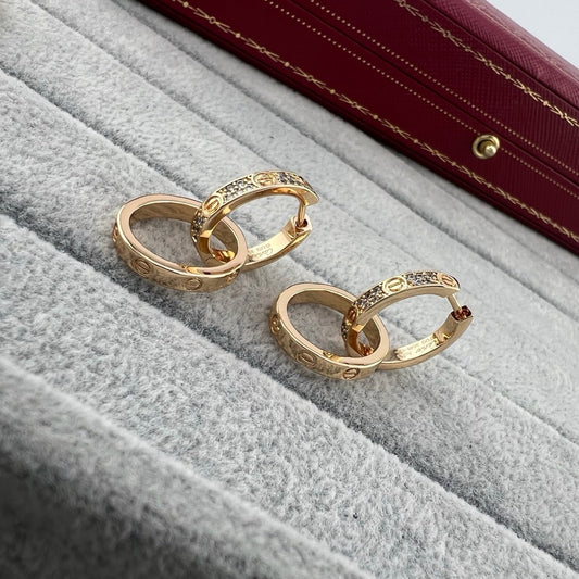 ¡®Veyra Jewelry¡¯LOVE‑Collection Screw‑Motif Half‑Pavé Double‑Hoop Earrings