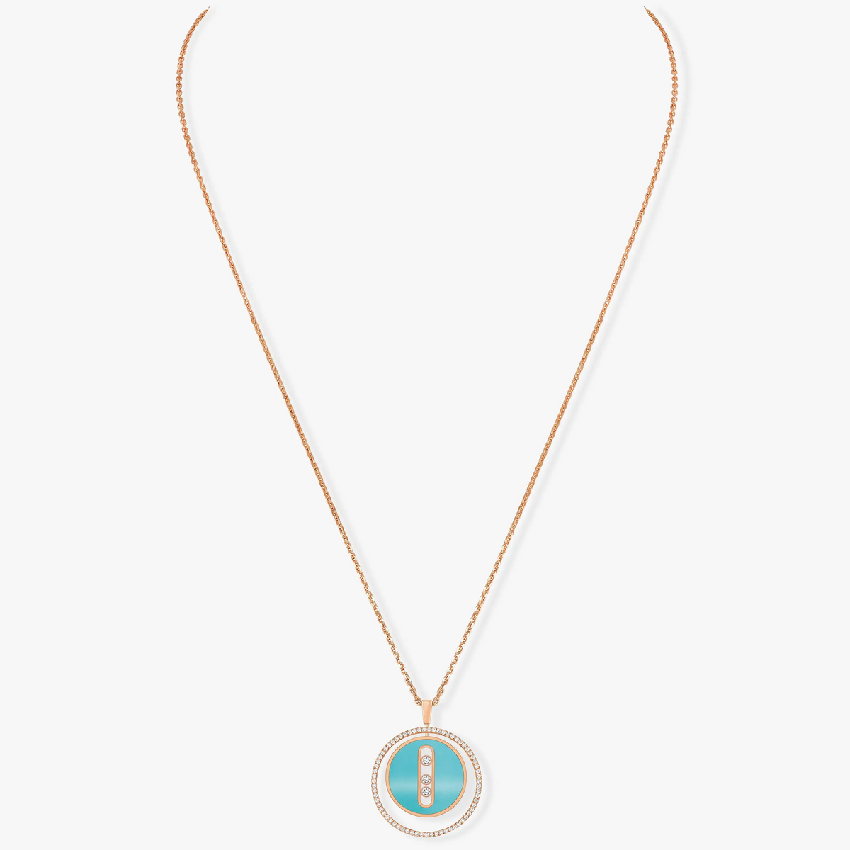 [Veyra Jewelry]LUCKY MOVE 3 DIAMONDS TURQUOISE PINK GOLD DIAMOND NECKLACE