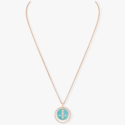 [Veyra Jewelry]LUCKY MOVE 3 DIAMONDS TURQUOISE PINK GOLD DIAMOND NECKLACE