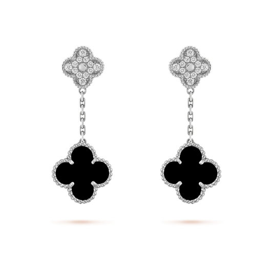 ¡®Veyra Jewelry¡¯CLOVER 2 MOTIFS  DIAMOND ONYX EARRINGS SILVER