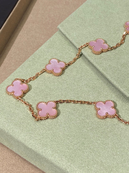 [Veyra Jewelry] Pink Necklace with Ten Clover Designs
