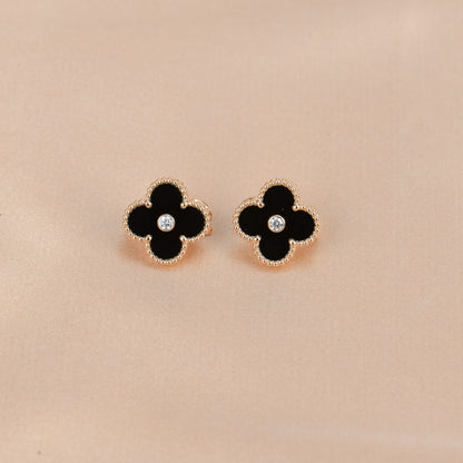 ¡®Veyra Jewelry¡¯CLOVER MEDIUM 1 MOTIFS ONYX DIAMOND EARRINGS