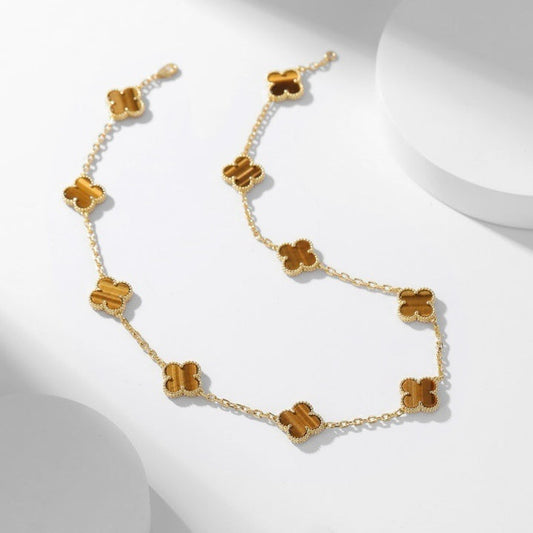 ¡®Veyra Jewelry¡¯CLOVER 10 MOTIFS TIGER EYE NECKLACE
