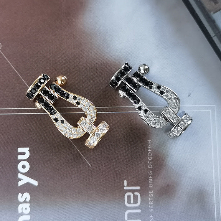 ¡®Veyra Jewelry¡¯FORCE LARGE HORSESHOE BLACK WHITE DIAMOND BRACELET ROSE GOLD