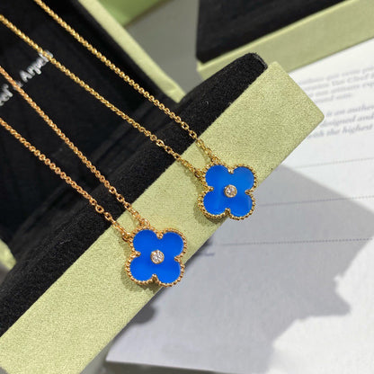 ¡®Veyra Jewelry¡¯CLOVER 15MM DIAMOND AND BLUE AGATE NECKLACE