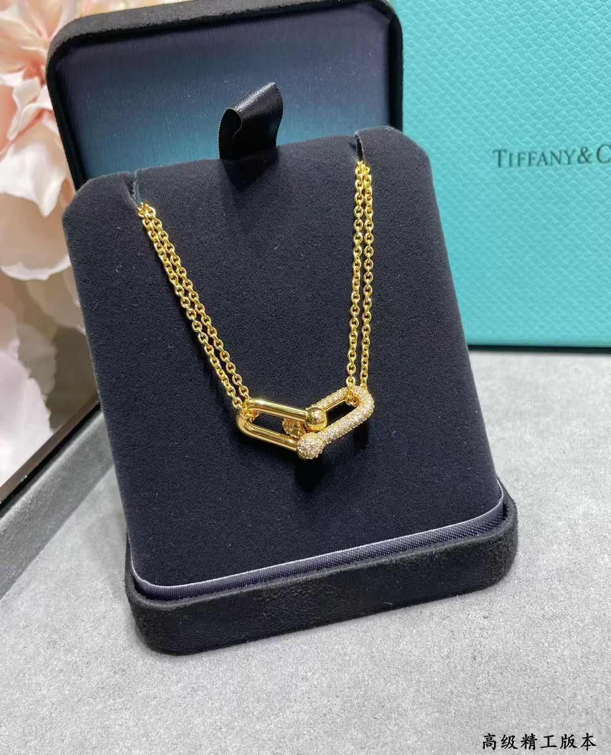 [Veyra Jewelry]T House Diamond-Set Double Chain Link Pendant Necklace