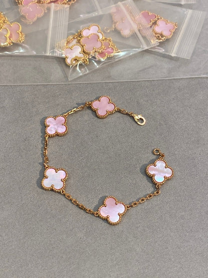 [Veyra Jewelry]CLOVER 5 MOTIFS Pink  AGATE  BRACELET
