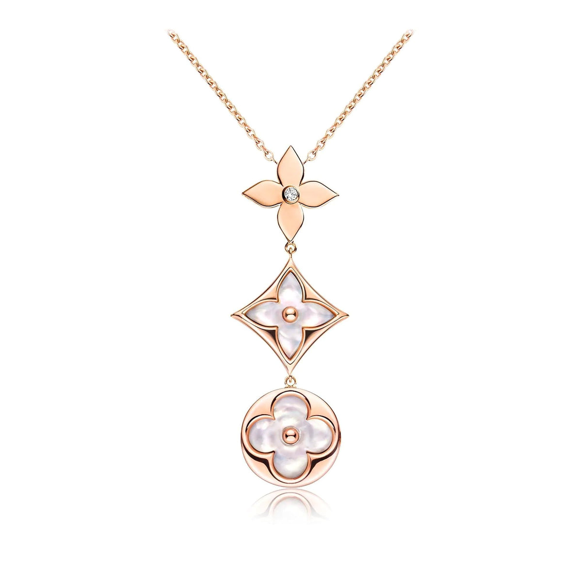 ¡®Veyra Jewelry¡¯COLOR BLOSSOM LARIAT NECKLACE PINK GOLD WHITE MOTHER PEARL AND DIAMOND