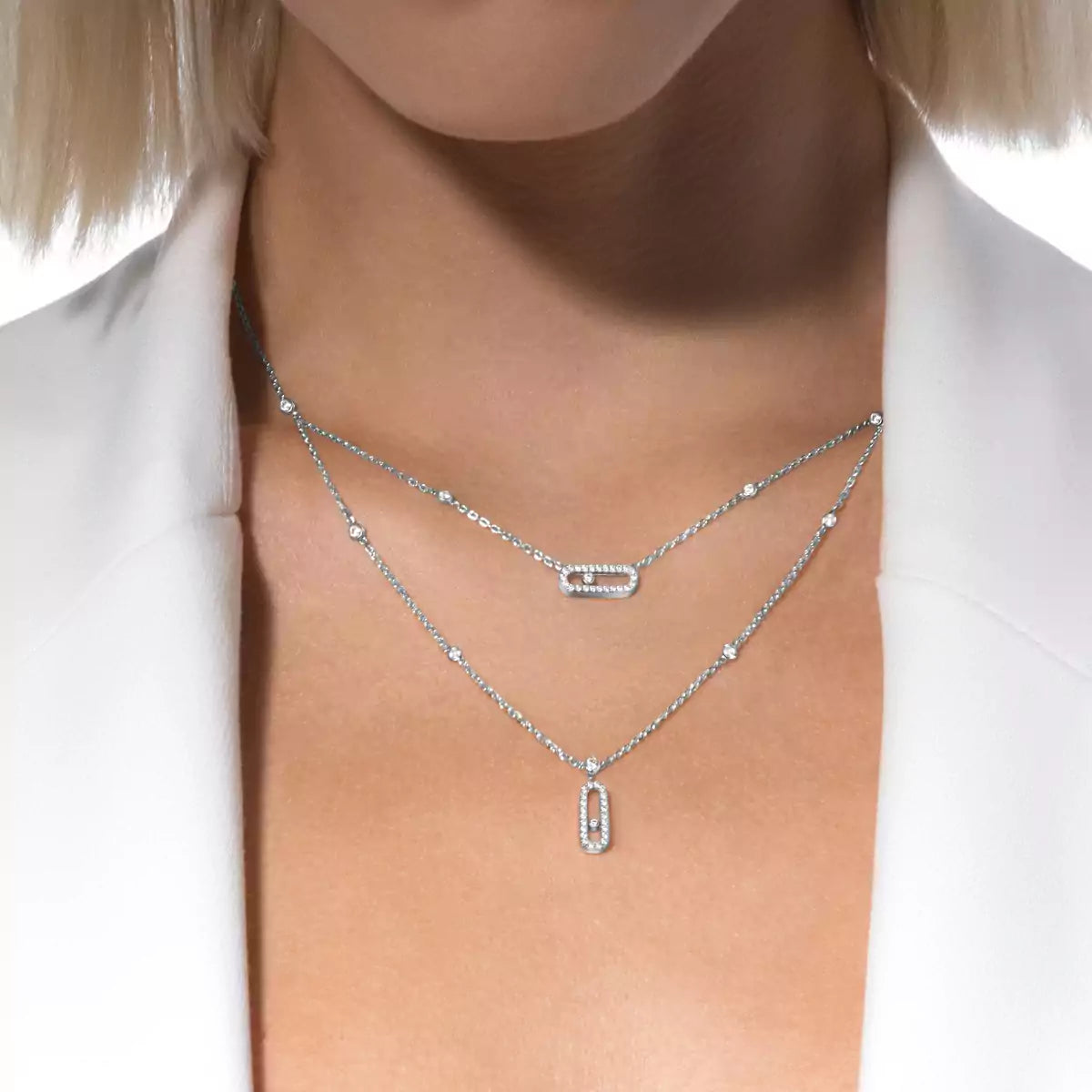 [Veyra Jewelry]2 Rows Rose Gold Diamond Pave_ Necklace Move Uno