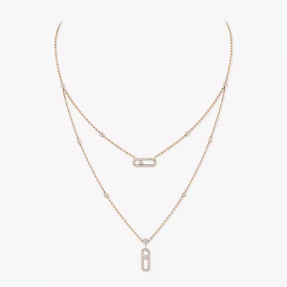 [Veyra Jewelry]2 Rows Rose Gold Diamond Pave_ Necklace Move Uno