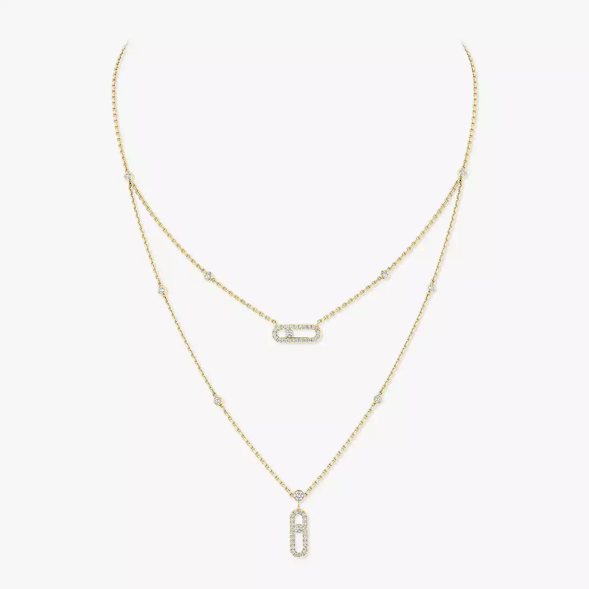 [Veyra Jewelry]2 Rows Rose Gold Diamond Pave_ Necklace Move Uno