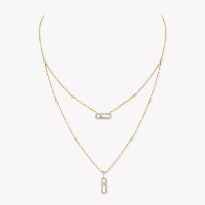 [Veyra Jewelry]2 Rows Rose Gold Diamond Pave_ Necklace Move Uno