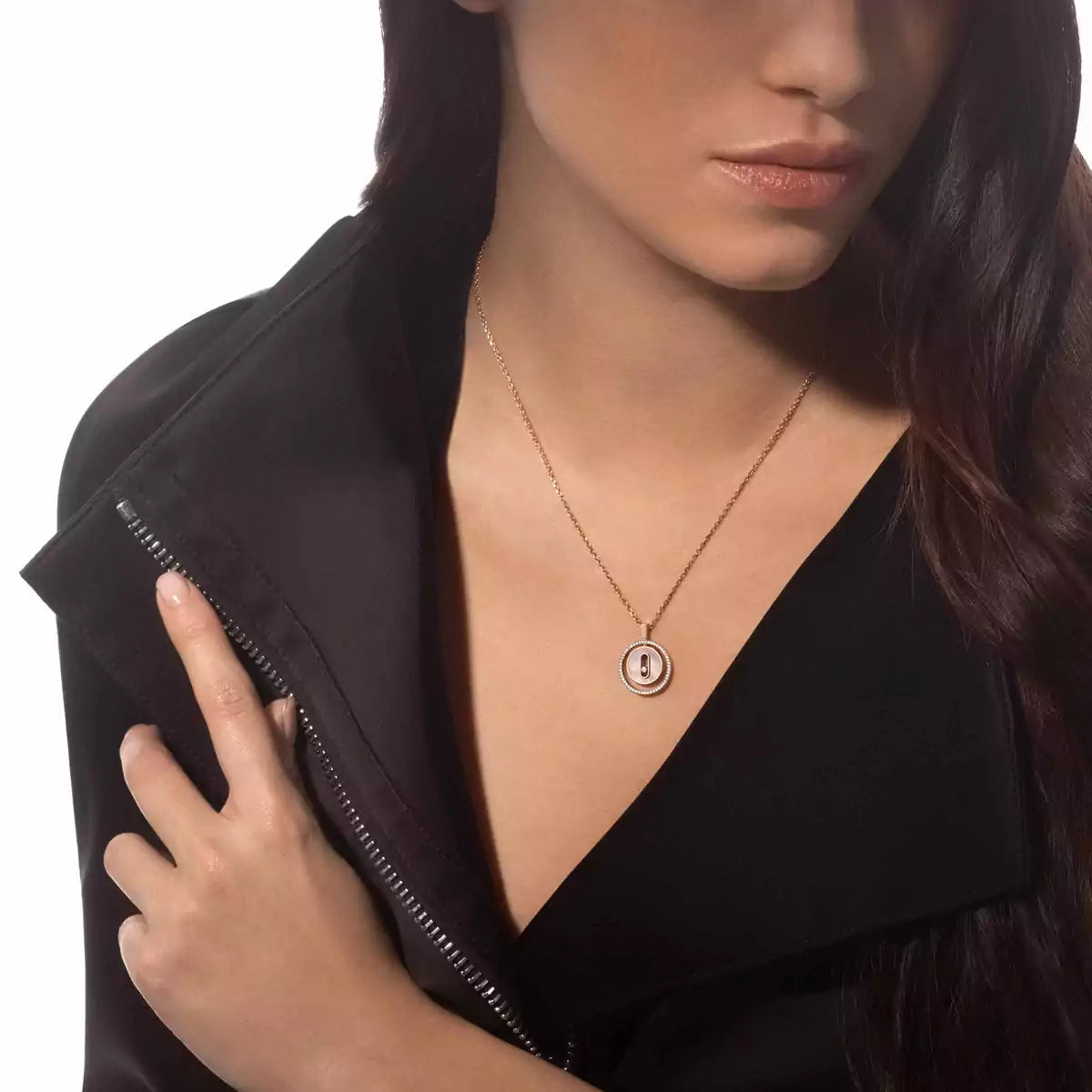 [Veyra Jewelry]Lucky Move Diamond Necklace in Rose Gold and White Mother-of-Pearl