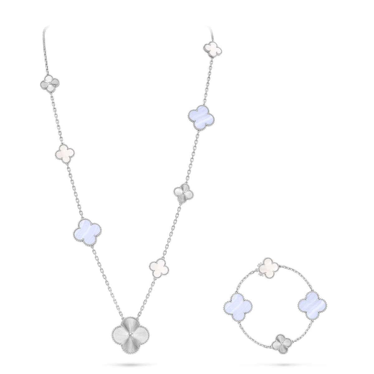 [Veyra Jewelry]DETACHABLE CLOVER 15(11+4) FLOWER SILVER NECKLACE SET