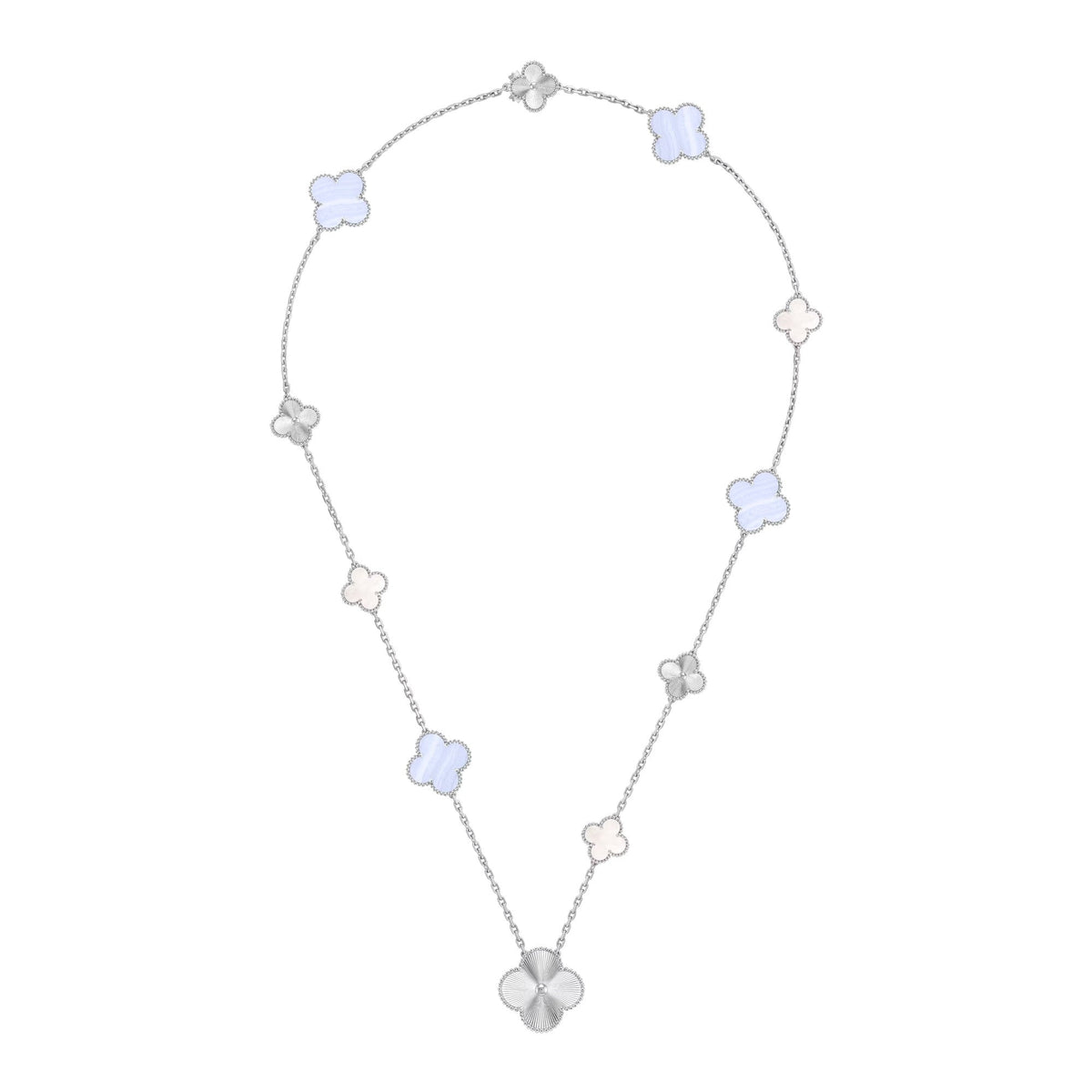 [Veyra Jewelry]DETACHABLE CLOVER 15(11+4) FLOWER SILVER NECKLACE SET