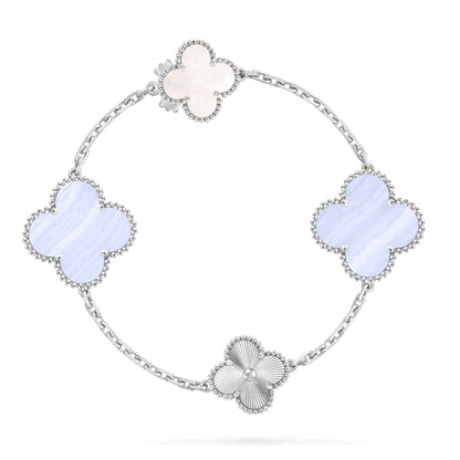 [Veyra Jewelry]DETACHABLE CLOVER 15(11+4) FLOWER SILVER NECKLACE SET