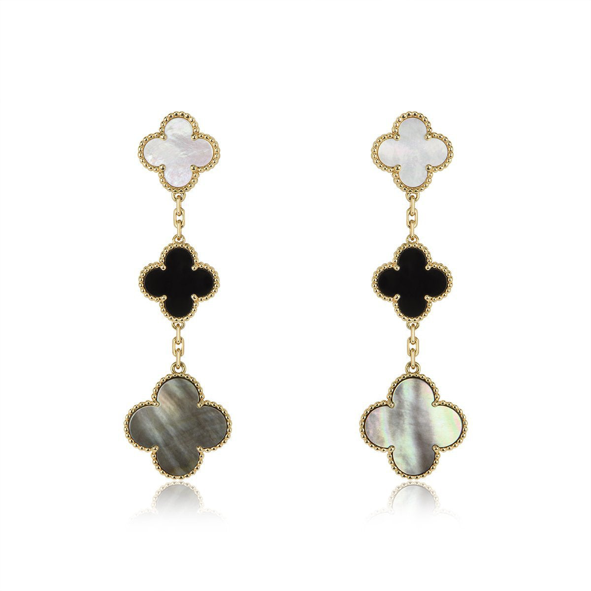 ¡®Veyra Jewelry¡¯CLOVER EARRINGS GOLD ONYX MOP 3 MOTIF